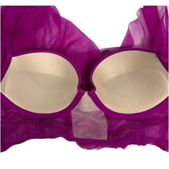 Victorias Secret 34C Sheer Lingerie Babydoll Dress Purple Mesh Underwire Push Up - Picture 8 of 12